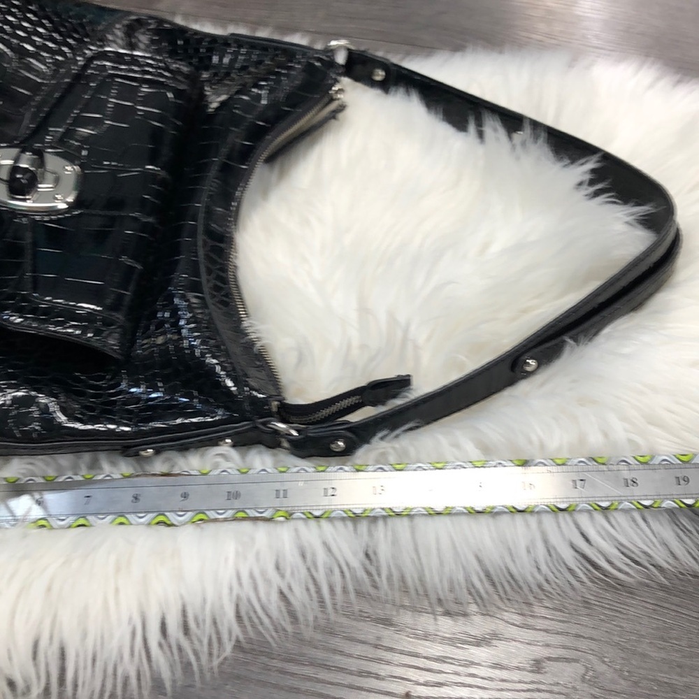 Guess Black Croc-Embossed Shoulder Bag with Silver Hardware - Picture 16 of 16